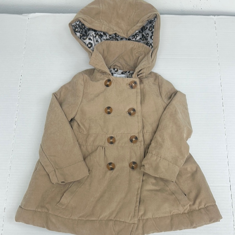 Tahari Tan Pea Coat with Hood and Flared Silhouette